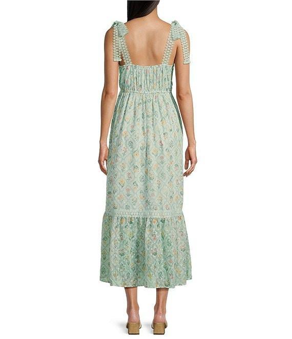 Blu Pepper Floral Print Tie Shoulder Square Neck Midi Dress Product Image