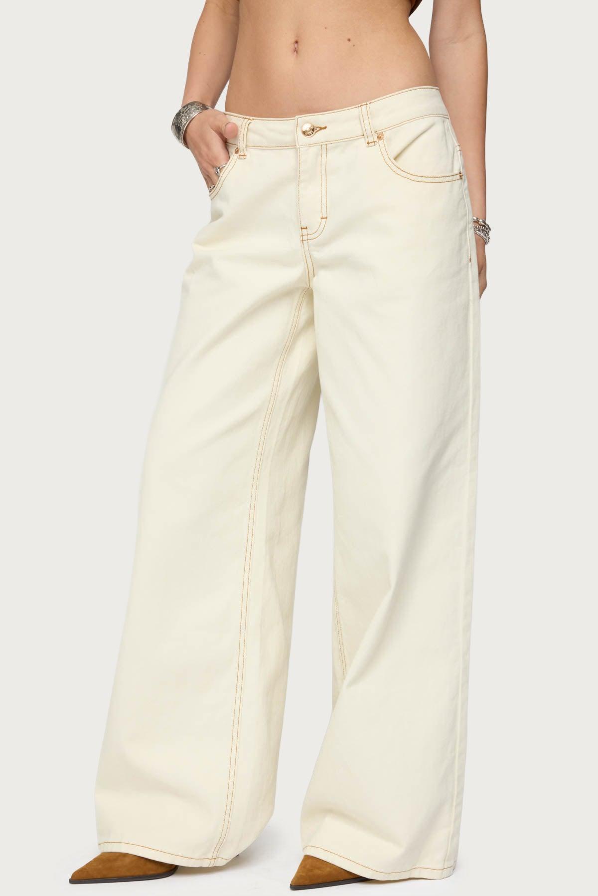 Contrast Stitch Low Rise Wide Leg Jeans Product Image