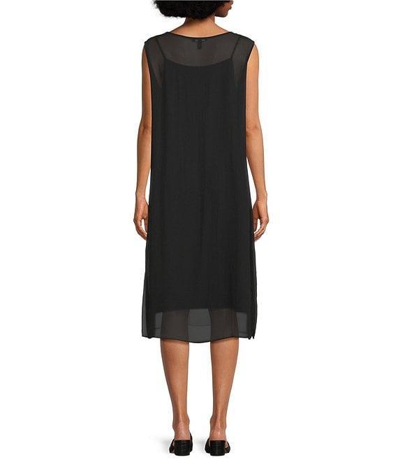 Eileen Fisher Sheer Silk Georgette Boat Neck Sleeveless Midi Dress Product Image