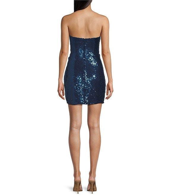 B. Darlin Strapless Draped Neck Sleeveless Flower Trim Sequin Bodice Bodycon Dress Product Image