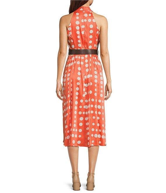 Donna Karan Halter Neck Polka Dot Print Belted Midi Dress Product Image