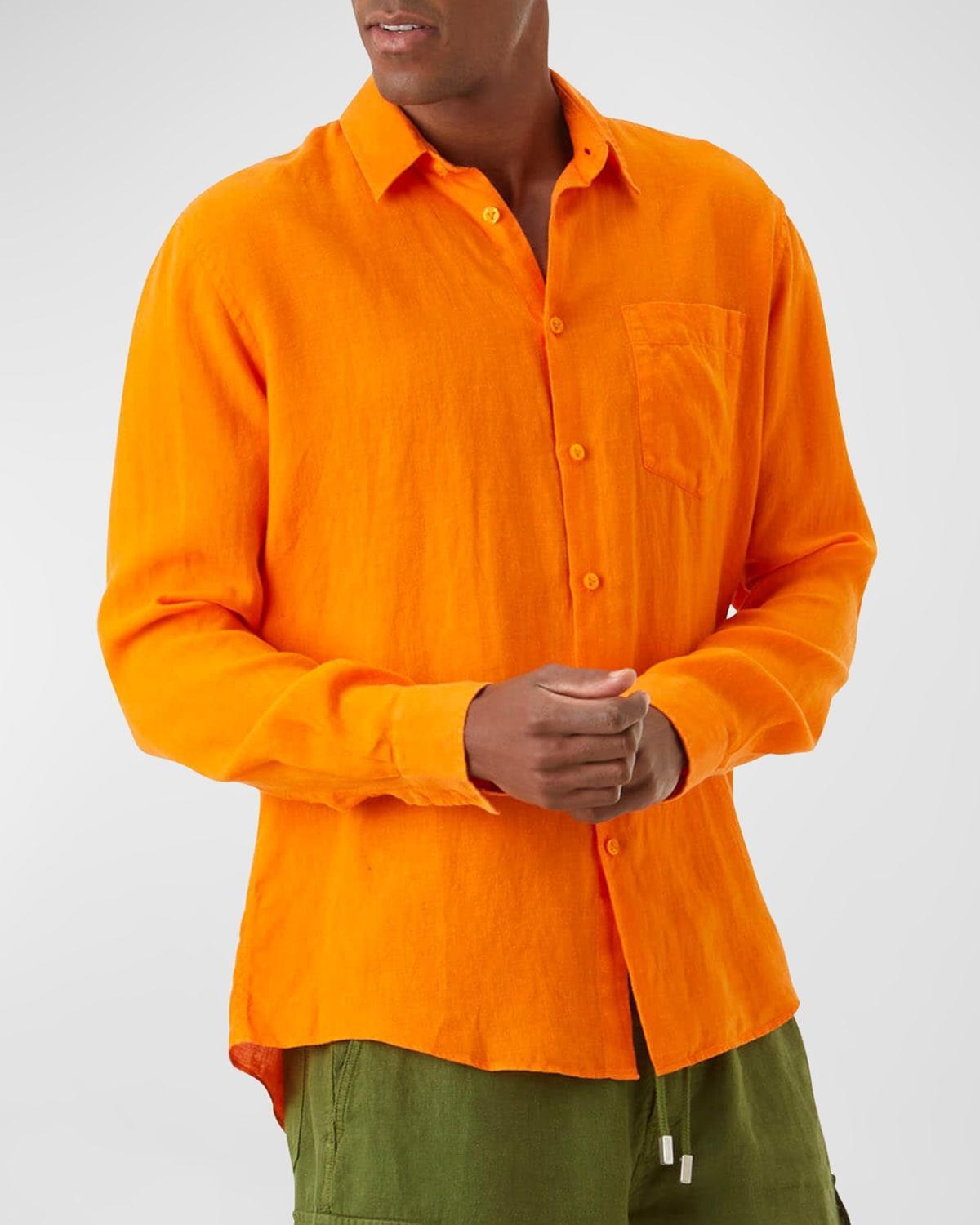 Mens Caroubis Solid Linen Sport Shirt Product Image