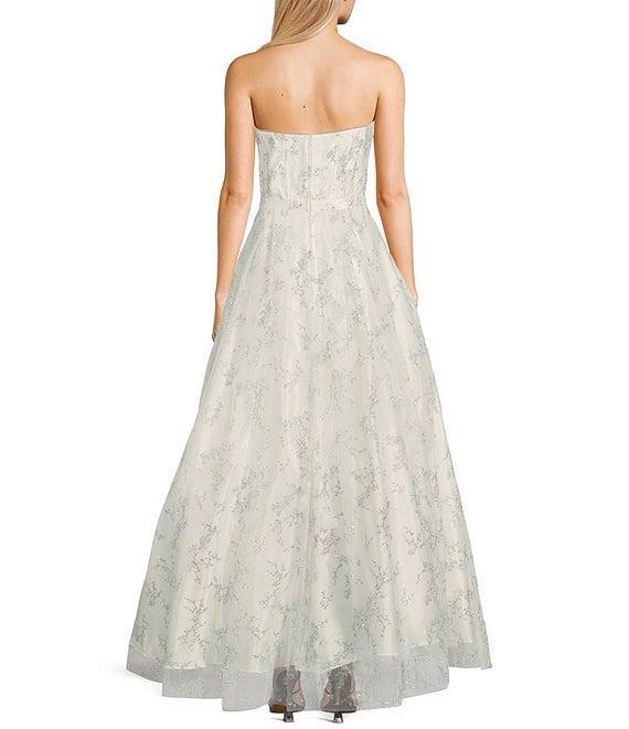 Blondie Nites Glitter Floral Print Strapless Corset Ball Gown Product Image