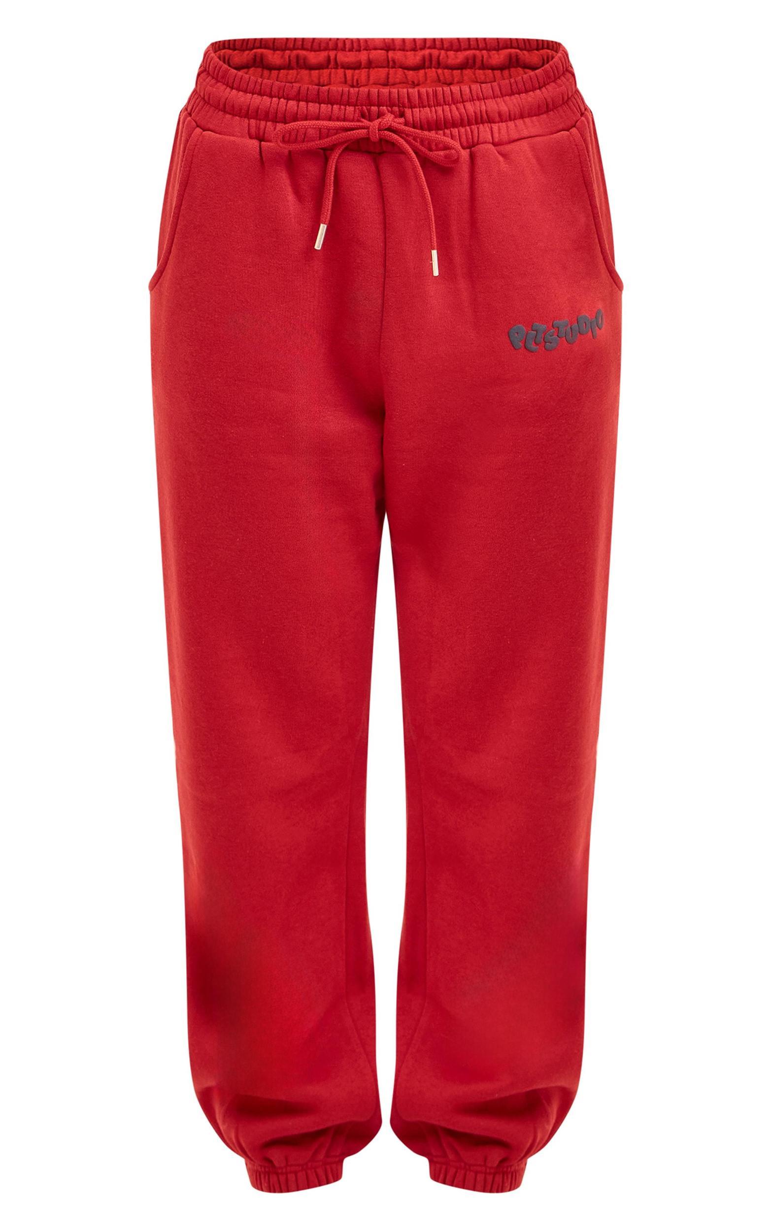 Cherry Red PLT Studio Archive Puff Print Drawstring Cuffed Sweatpants Product Image