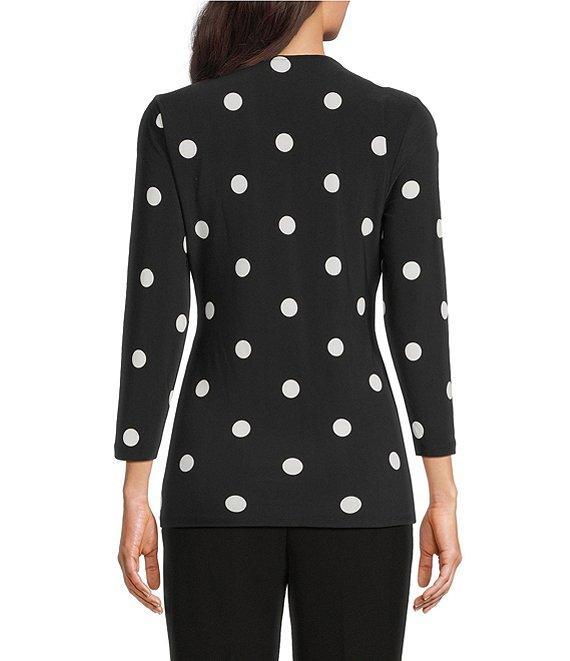 Anne Klein Knit Jersey Polka Dot Print V-Neck 3/4 Sleeve Faux-Wrap Top Product Image