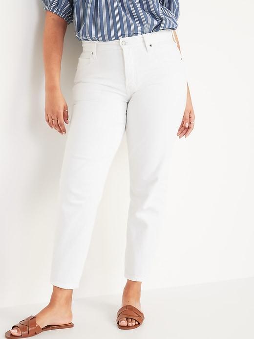 Mid-Rise Button-Fly Slouchy Taper Crop Jeans Product Image