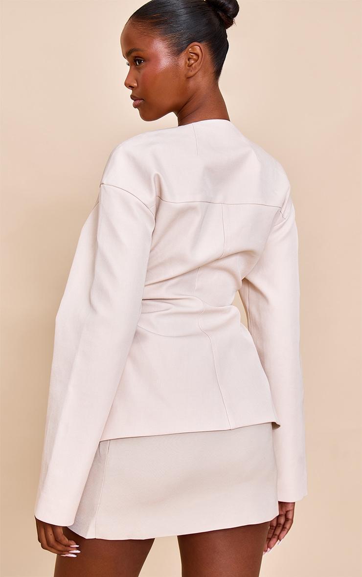  Ecru Cinched Waist Stretch Blazer Product Image