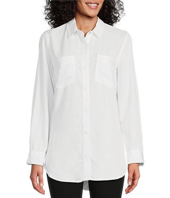 Intro Long Roll-Tab Sleeve Button Front Slub Lyocell Shirt Product Image