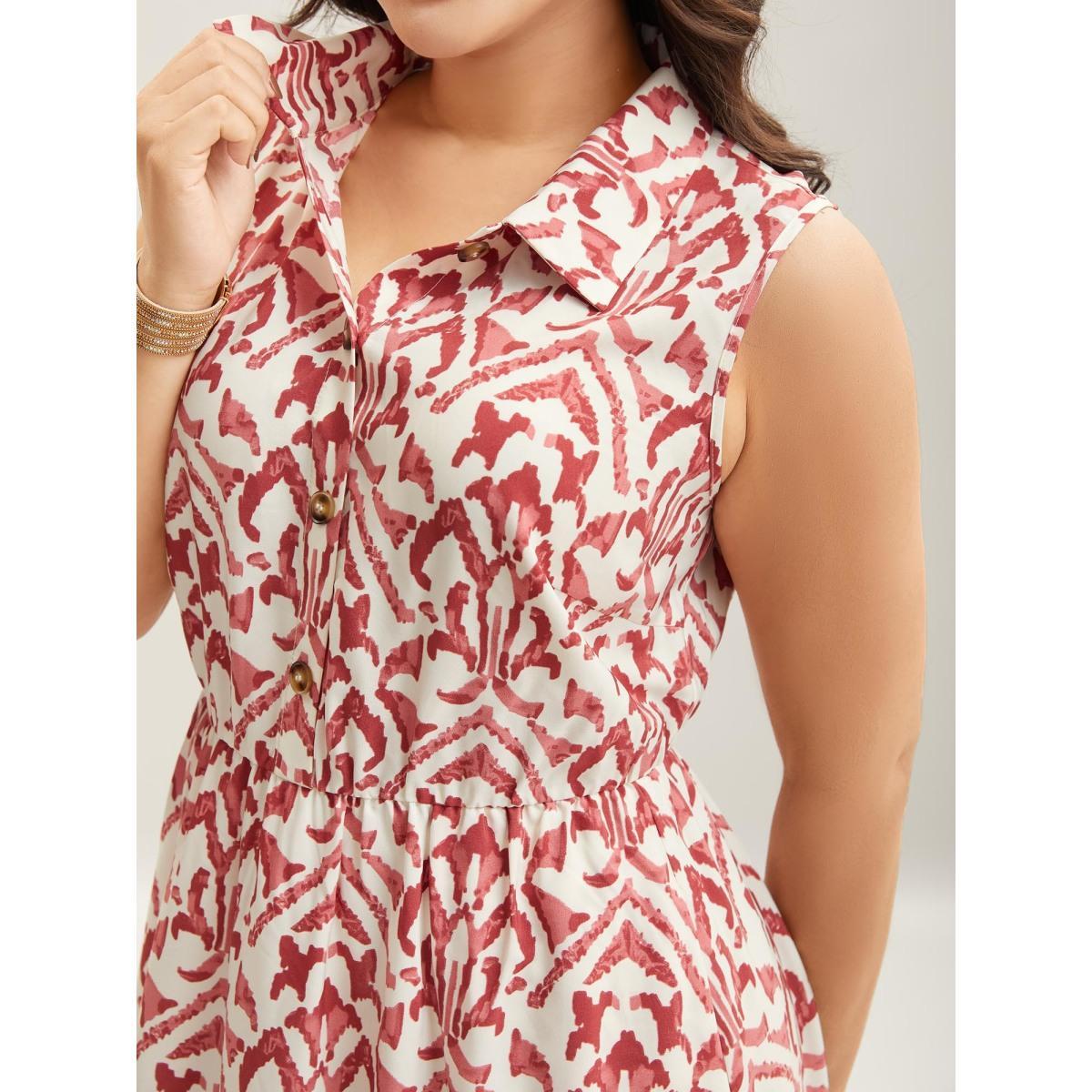 Plus Size Spring Abstract Print Shirt Collar Midi Dress Russet Women Shirt collar Sleeveless Curvy BloomChic 30/6X Product Image