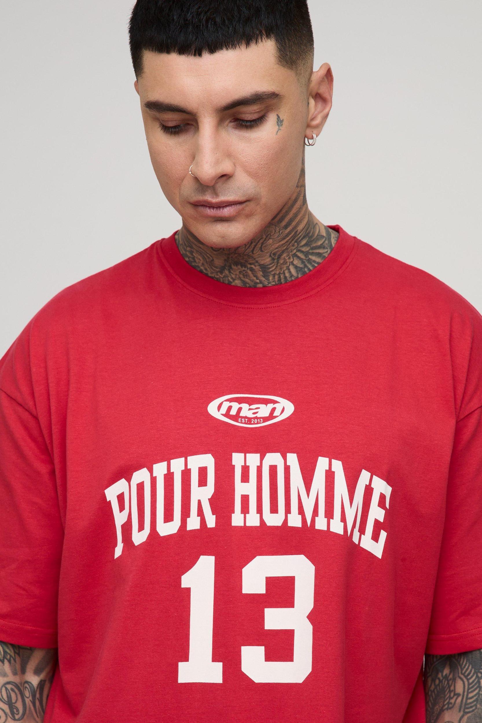 Tall Oversized Pour Homme Print T-Shirt & Short Set | boohooMAN USA Product Image