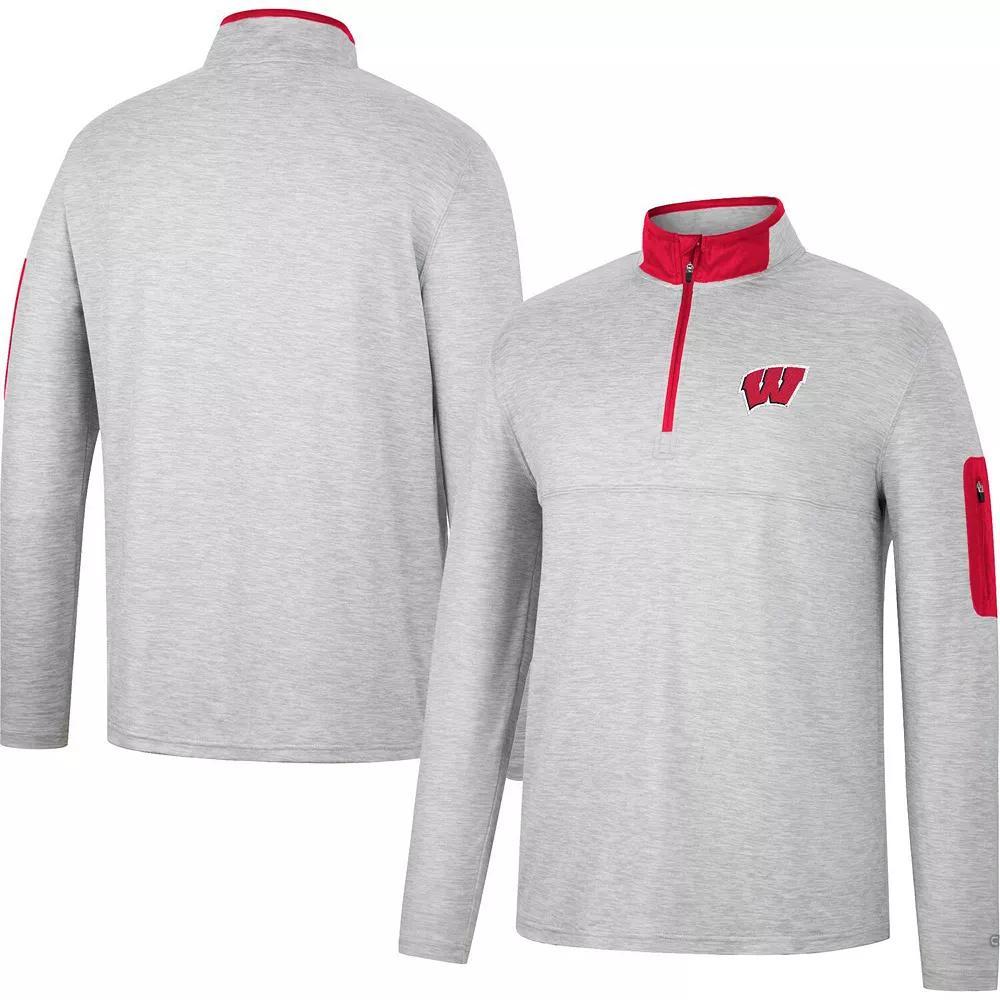 Men's Colosseum Heathered Gray/Red Wisconsin Badgers Country Club Windshirt Quarter-Zip Jacket, Size: Medium, Grey Product Image