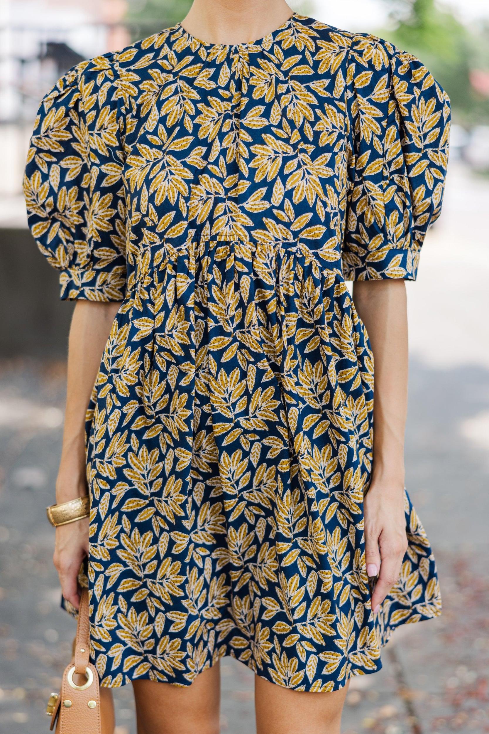 Oh So Thankful Navy Floral Babydoll Dress Female Product Image