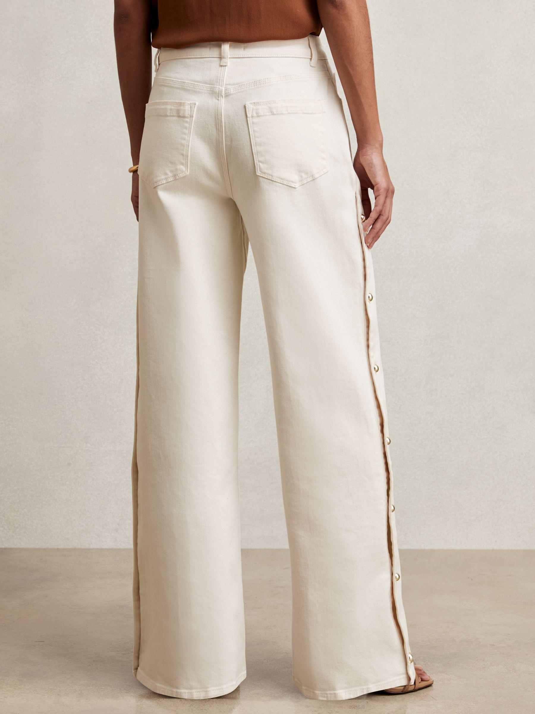 Petite Side Button Wide Leg Jeans in Cream Product Image