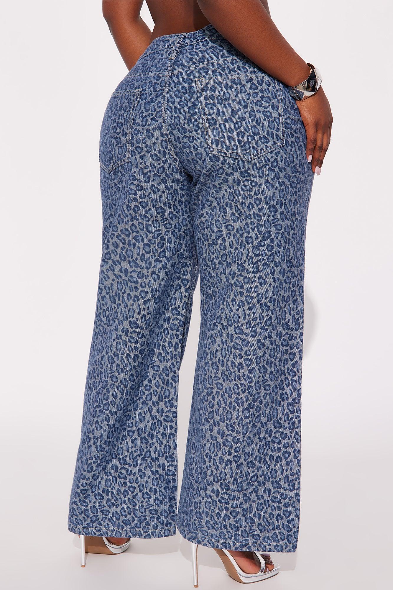 Ferociously Leopard Print Wide Leg Jeans - Medium Wash Product Image
