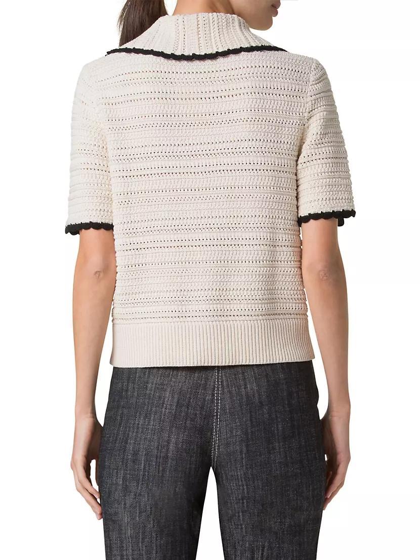 Scallop Trim Crochet-Knit Cotton Top Product Image