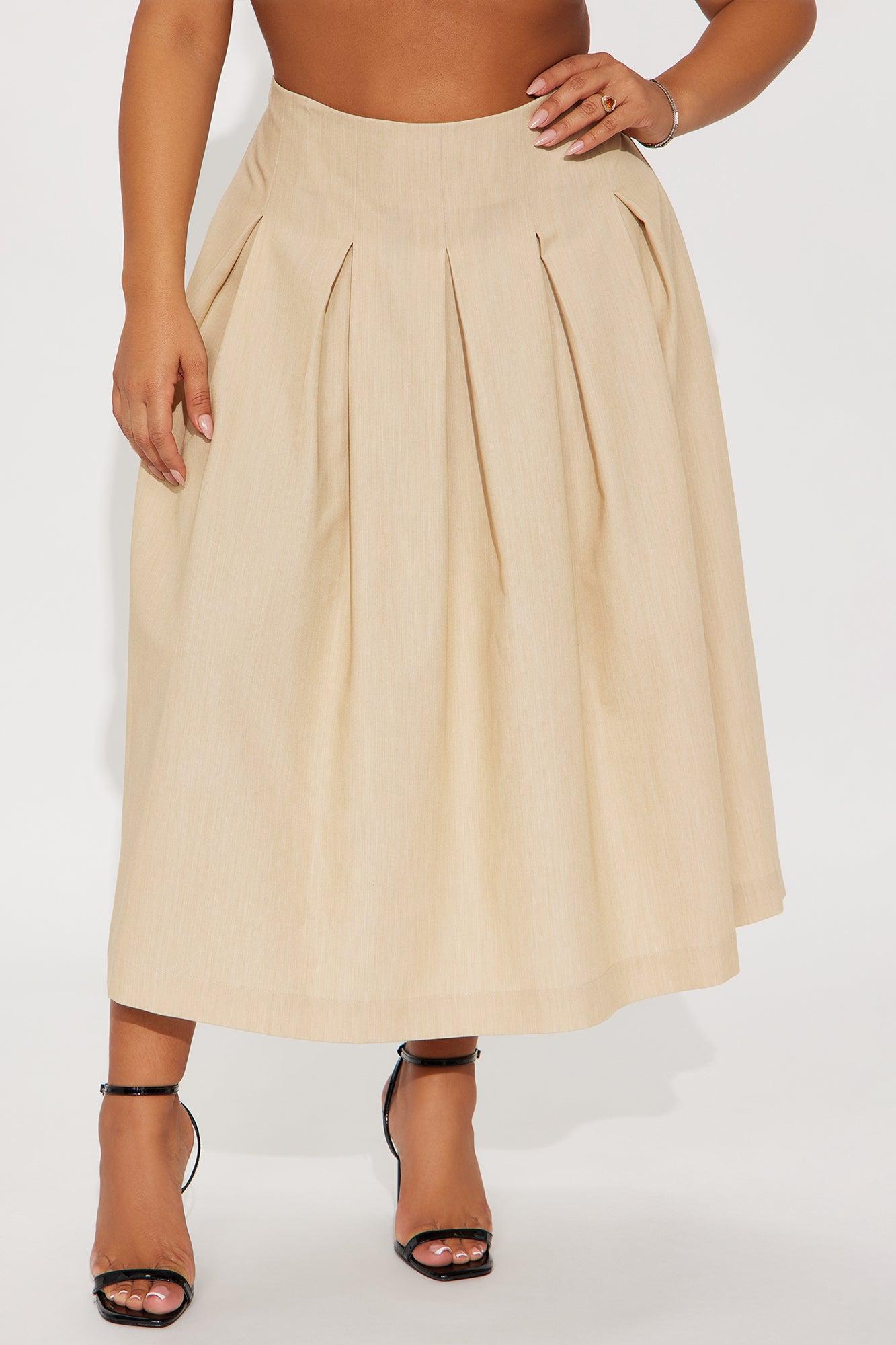 Standing On Business Pleated Midi Skirt - Khaki Product Image