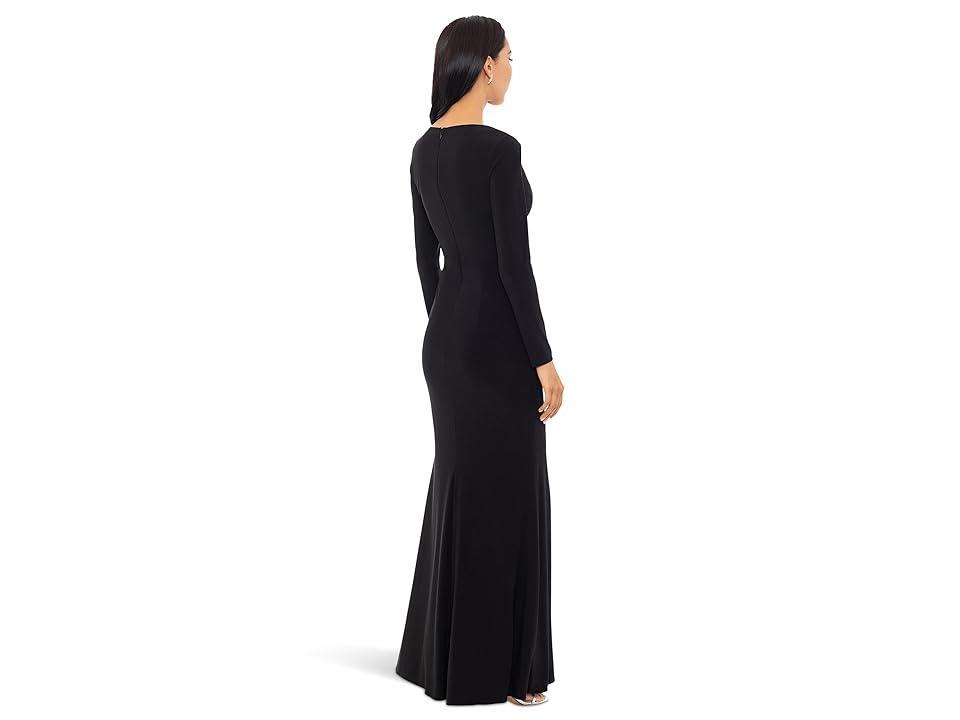 Xscape Womens Long-Sleeve Draped Contrast-Slit Dress - Black Product Image