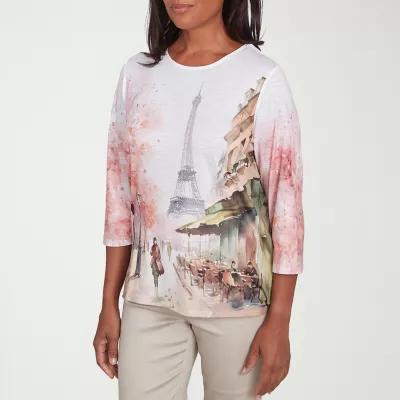 Alfred Dunner Coming Up Roses Womens Crew Neck 3/4 Sleeve T-Shirt Product Image