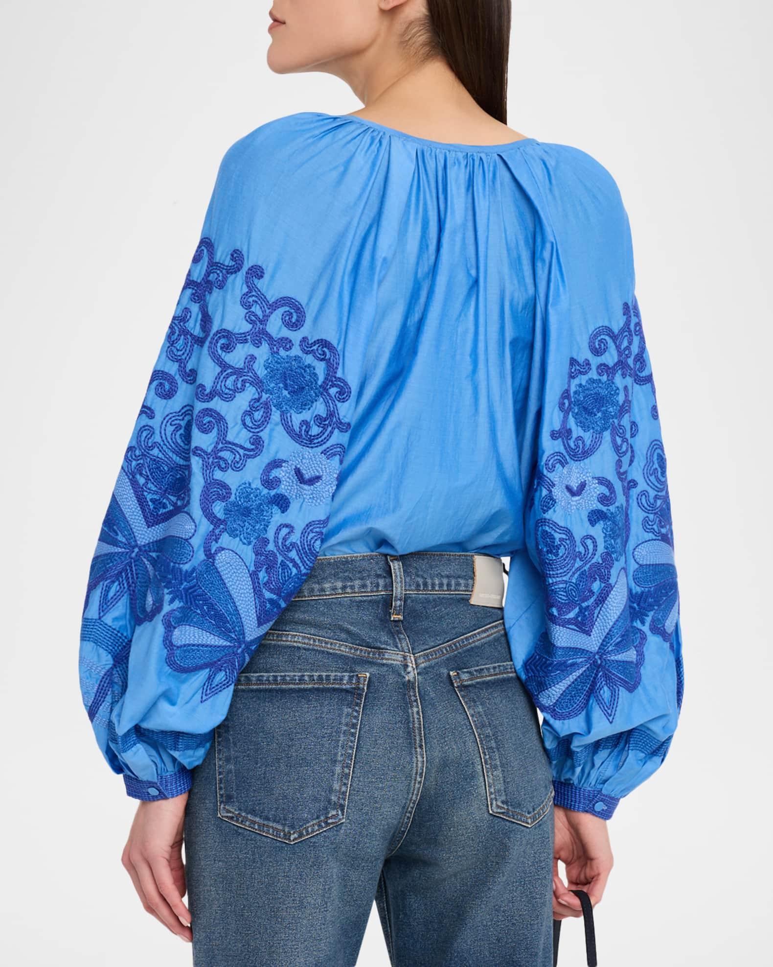 Addie Embroidered Cotton-Silk Blouse Product Image