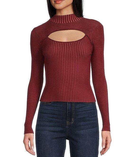 Say What Long Sleeve Mock Neck Peek A Boo Plating Top Product Image