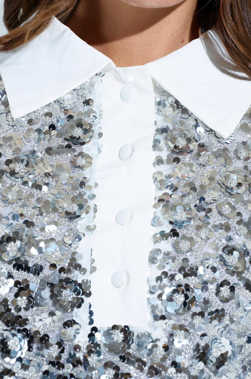 SO POSH BEADED SEQUIN SHIRT DRESS Product Image
