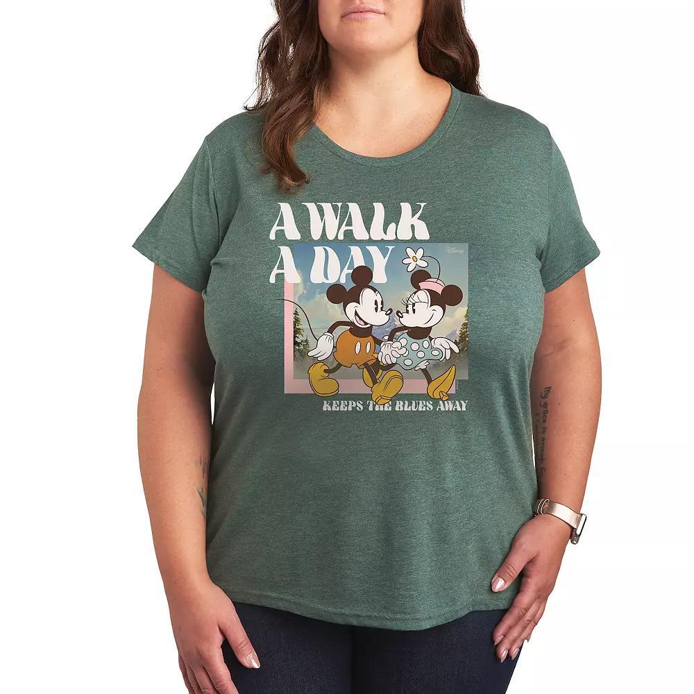 Disneys Mickey & Minnie Mouse Plus A Walk A Day Graphic Tee, Womens Grey Royal Blue Product Image