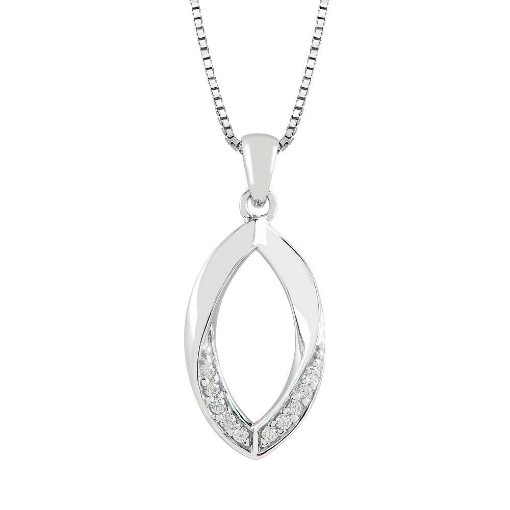 SIRI Sterling Silver Rhodium-Plated Oval Pendant with Cubic Zirconia Edge Detailing, Women's, Size: 18" Product Image