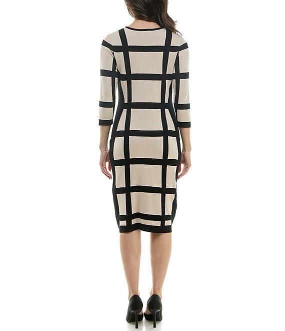 Moda Tara Crew Neck 3/4 Sleeve Sweater Stretch Knit Sheath Dress Product Image