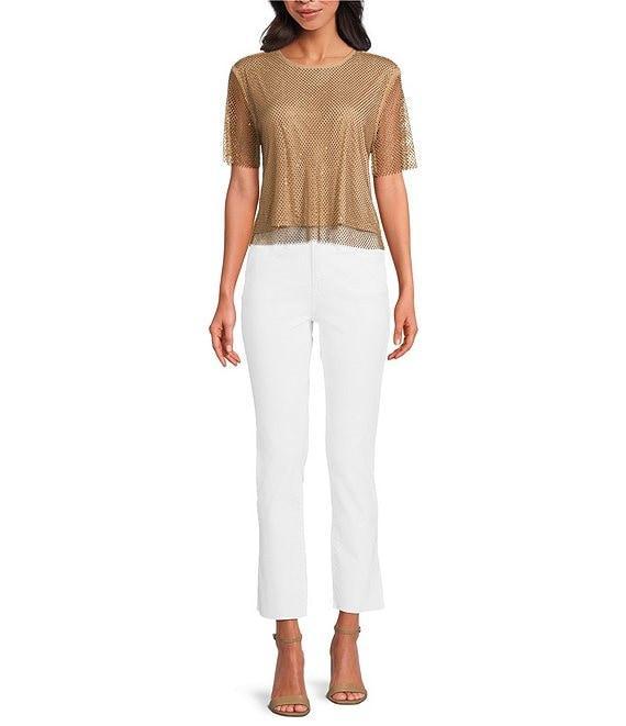 Skies Are Blue Rhinestone Mesh Scoop Neck Short Sleeve Top Product Image