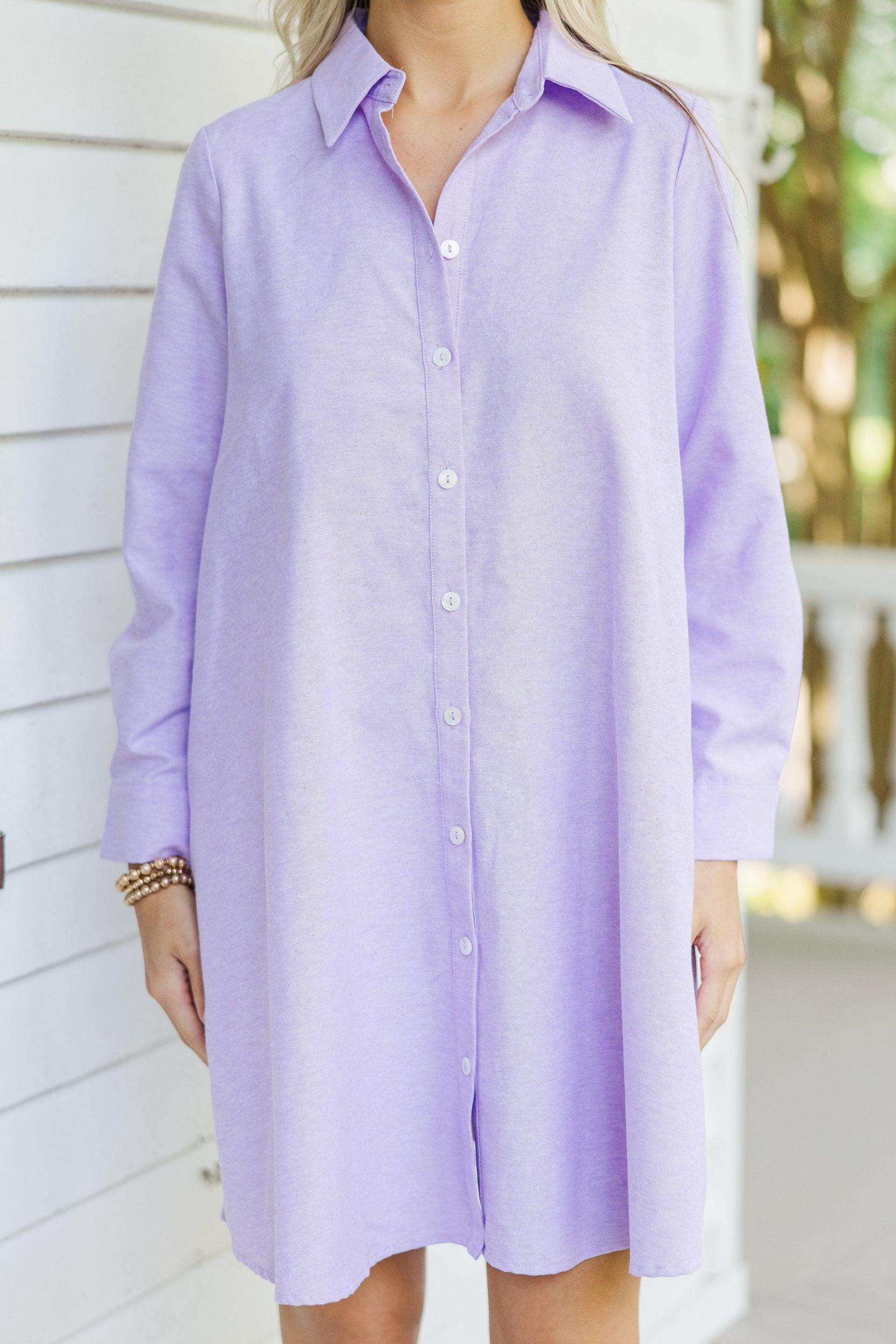 Hanging On Every Word Lavender Purple Shirt Dress Female Product Image