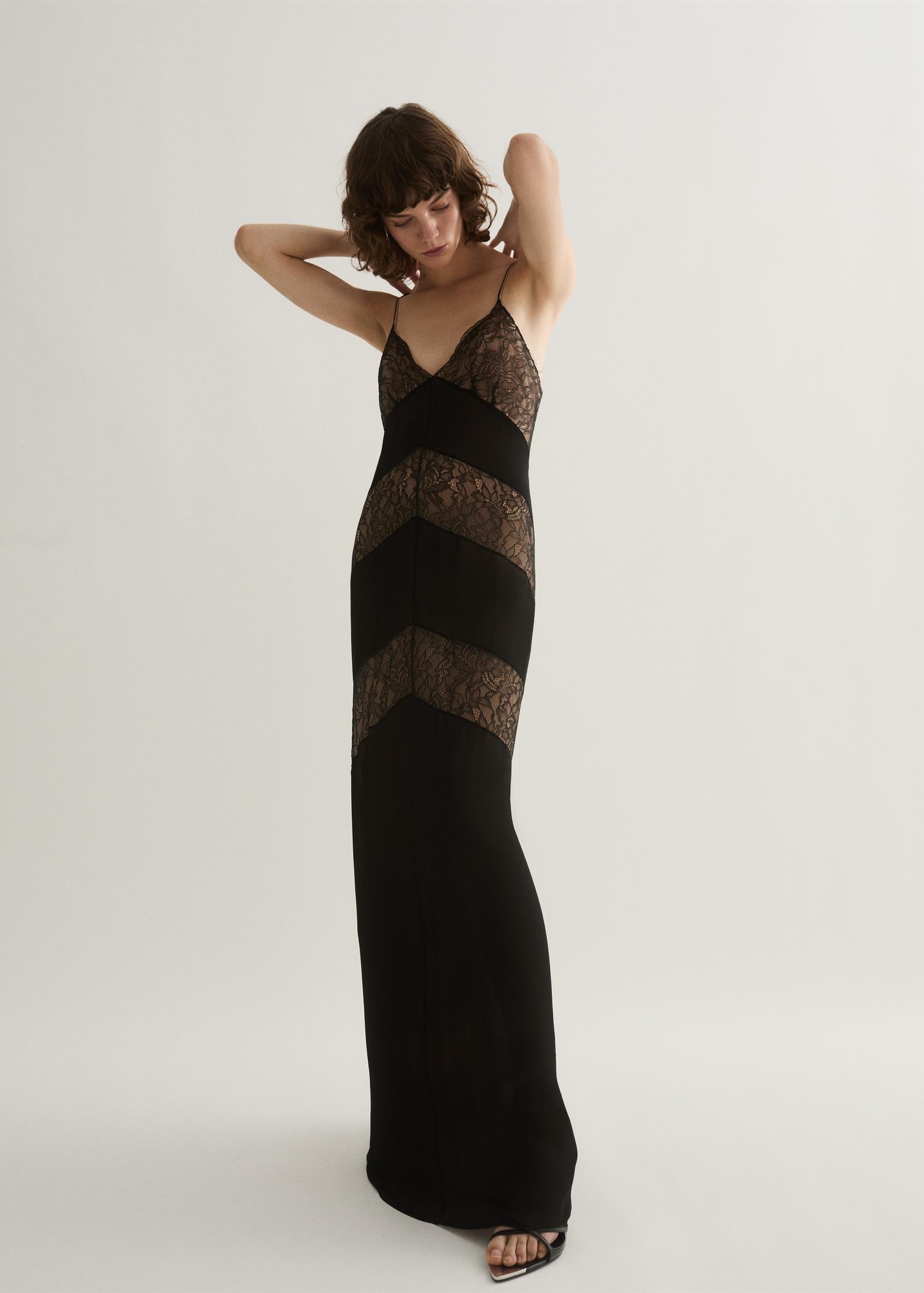 Lace panel slip dress - Women | MANGO USA Product Image