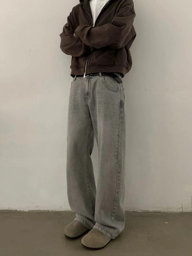RT No. 19845 WASHED GRAY STRAIGHT DENIM JEANS Product Image