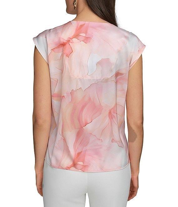 Donna Karan Cap Sleeve Printed Gold Hardware Keyhole Blouse Product Image