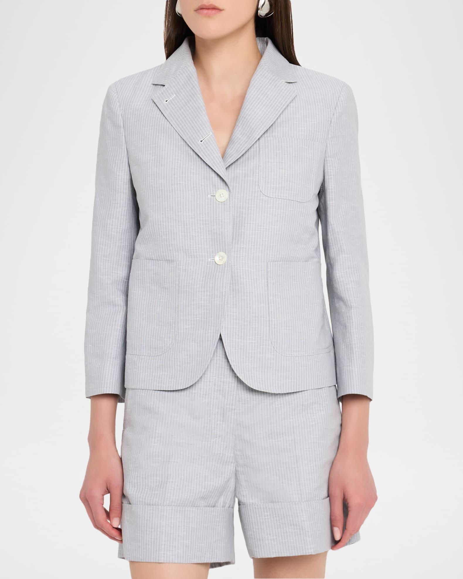 Striped Linen-Cotton Single-Breasted Crop Sportcoat Product Image