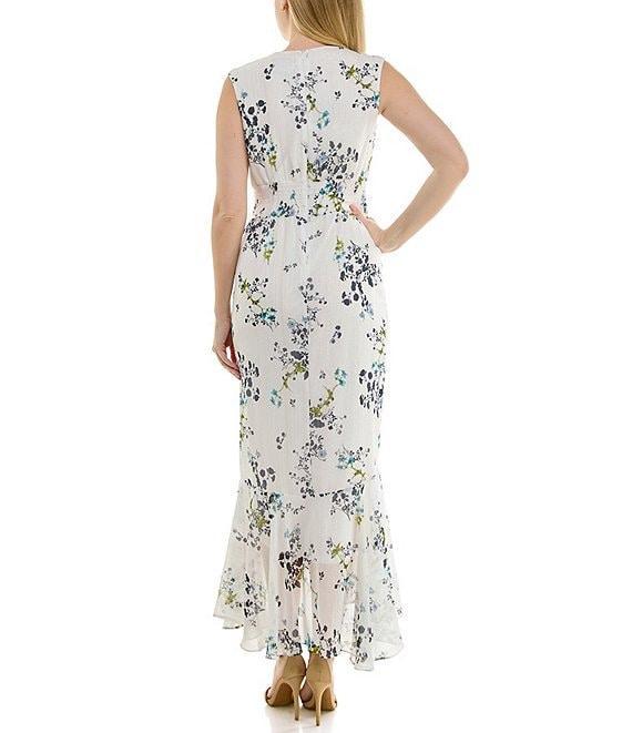 Moda Tara Sleeveless Floral Chiffon Ruffled Faux Wrap Maxi Dress Product Image