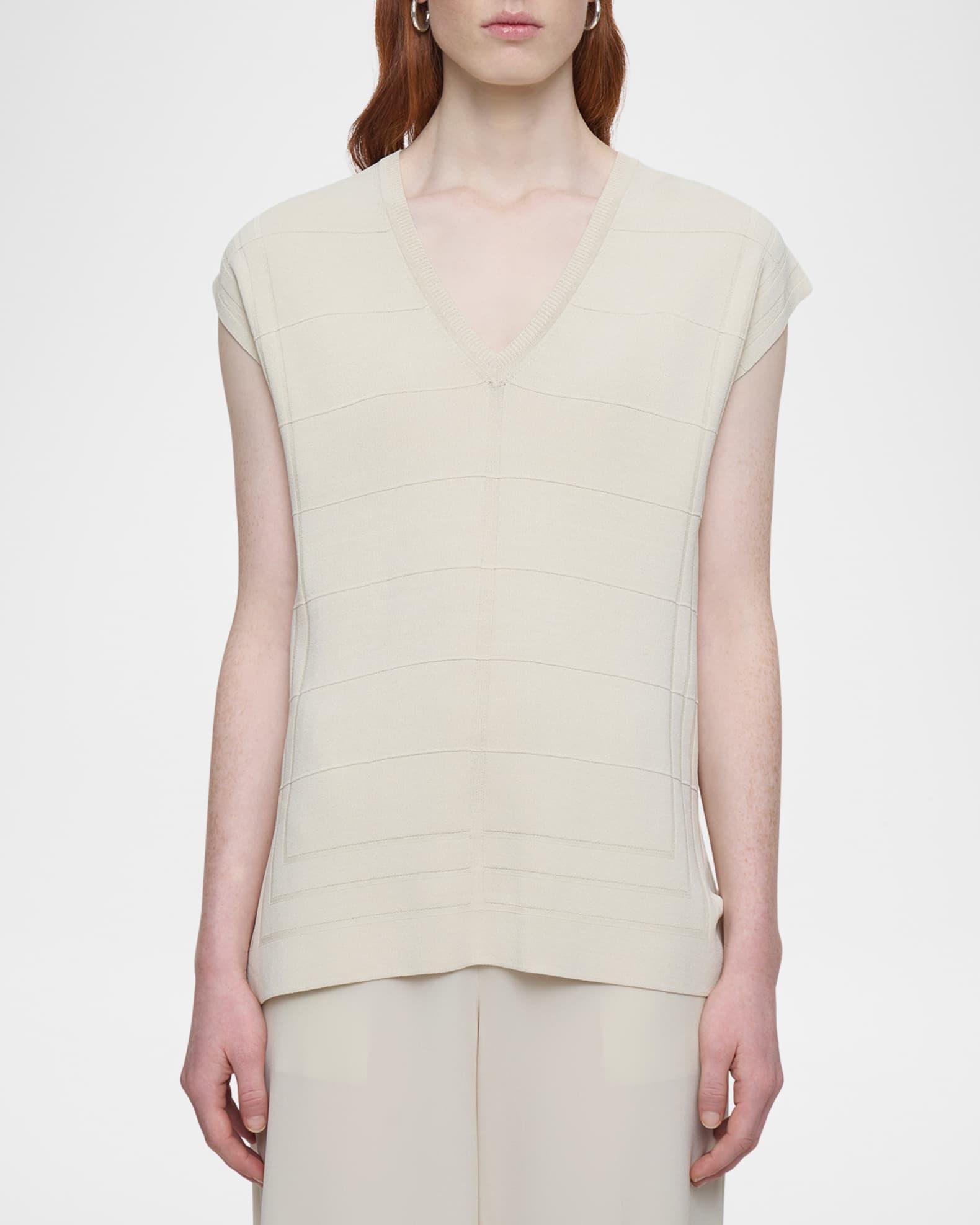 Cap-Sleeve Grid Knit Top Product Image