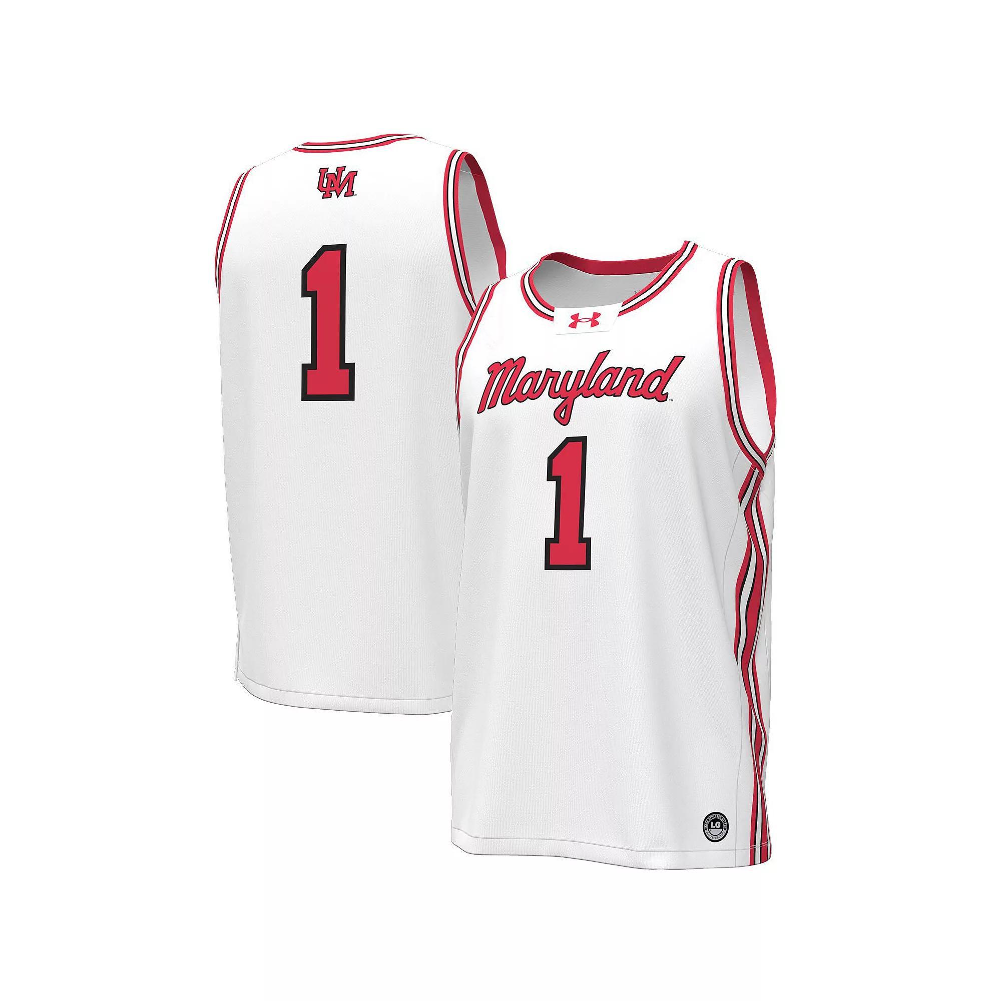 Men's Under Armour #1 White Maryland Terrapins Throwback Replica Basketball Jersey, Size: Medium Product Image