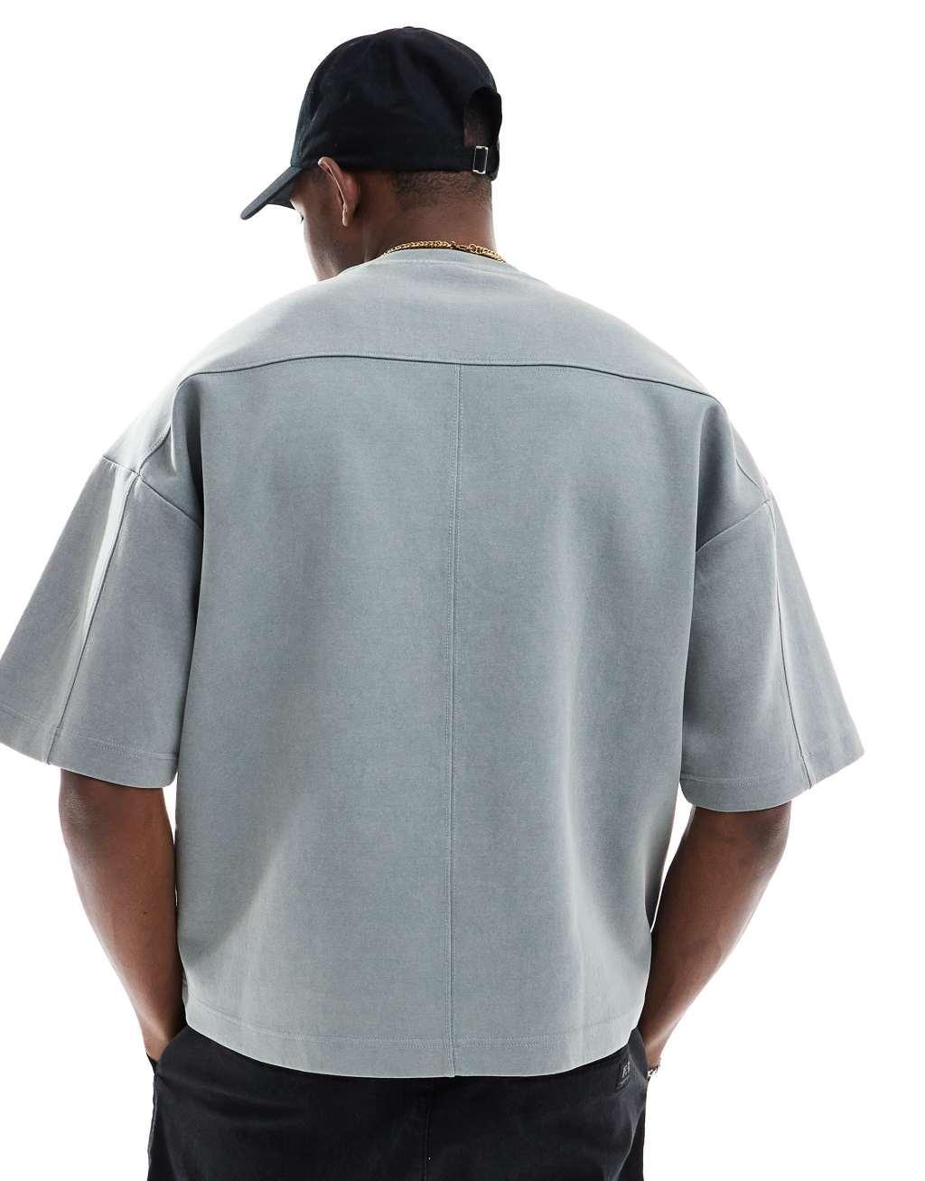 Pull&Bear heavy weight T-shirt in gray heather Product Image