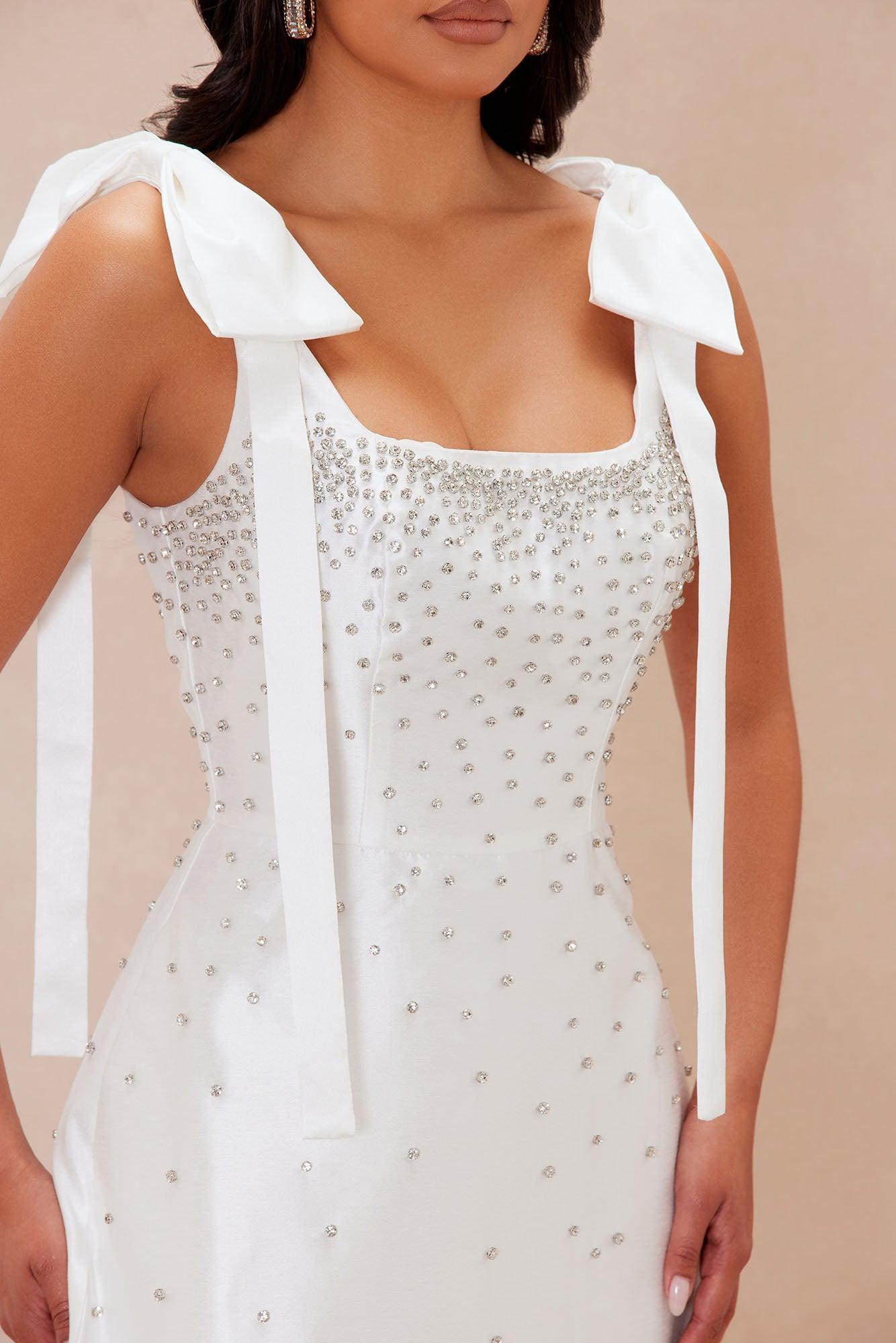 Dana Embellished Satin Maxi Dress - White Product Image