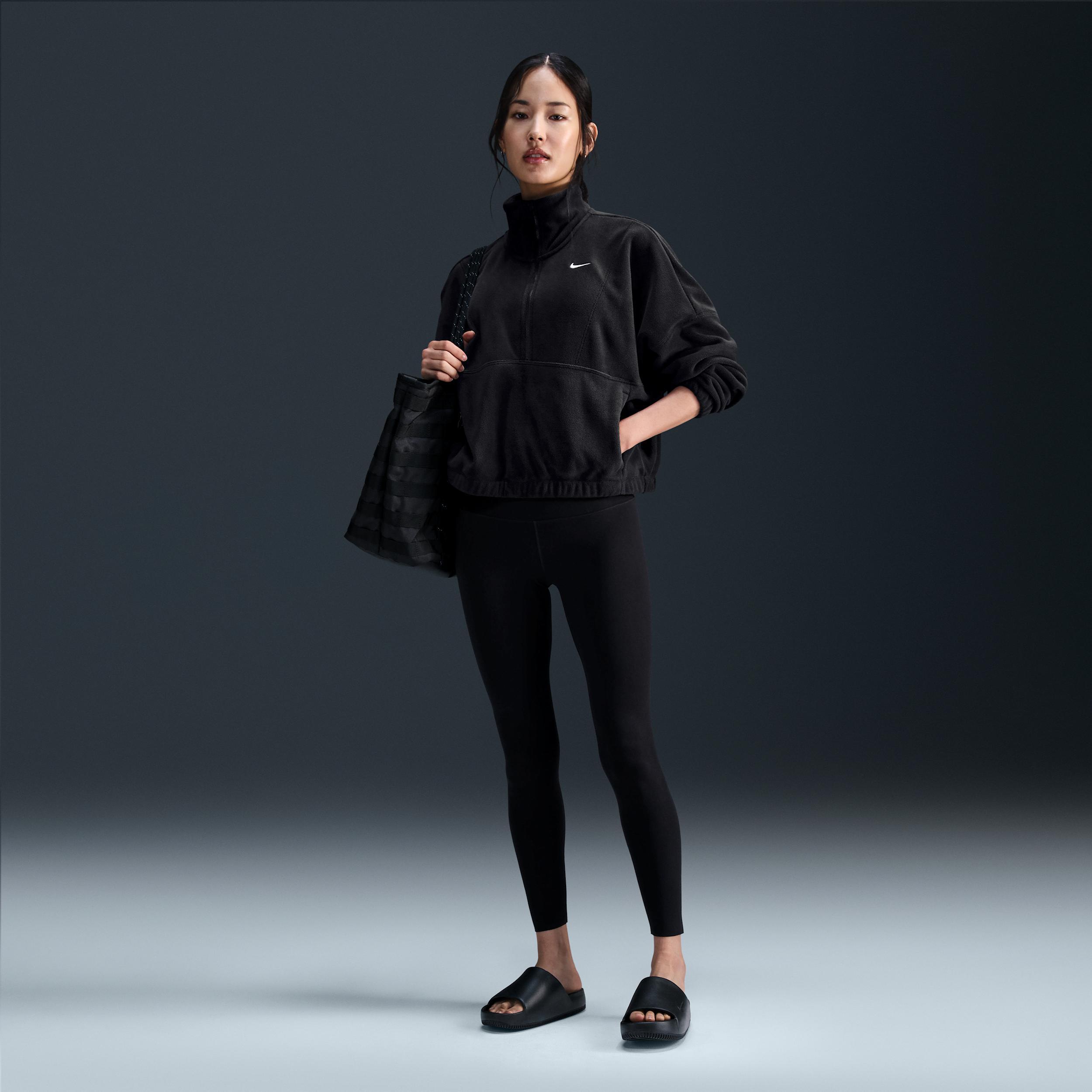 Women's Nike One Therma-FIT Oversized 1/2-Zip Fleece Top, Size: Large, Black Product Image