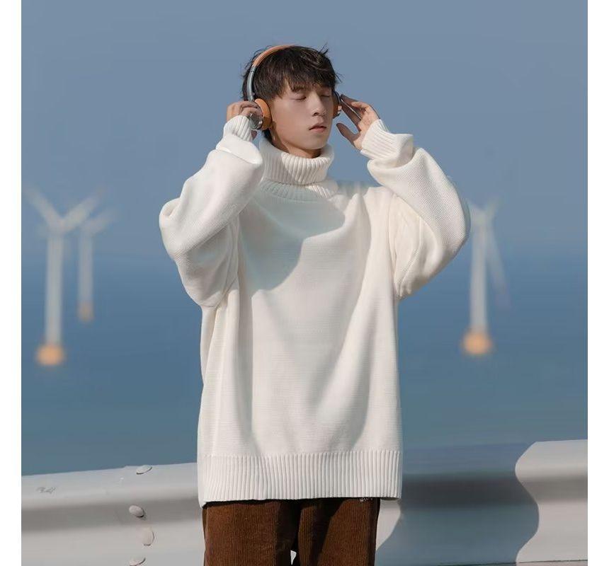 Turtleneck Plain Oversized Sweater Product Image