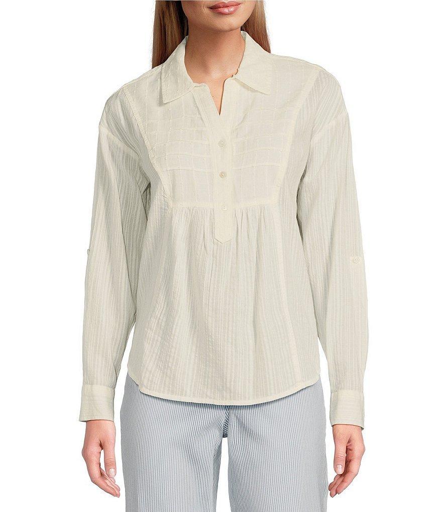 Westbound Roll Tab 3/4 Sleeve Point Collar Henley Top Product Image