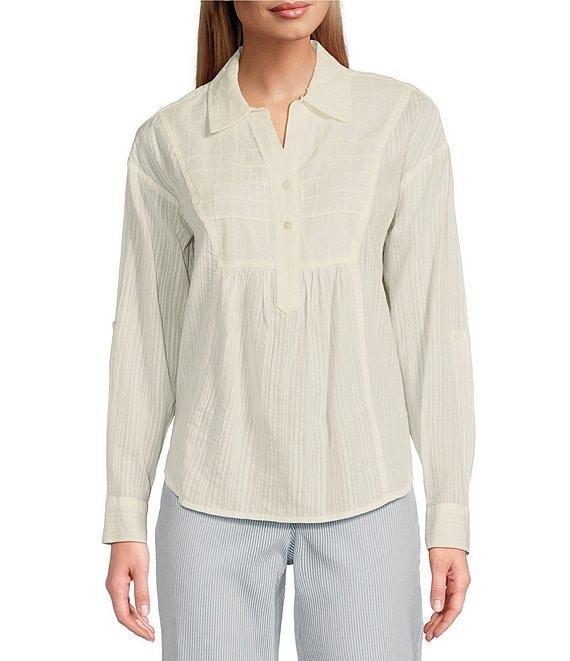 Westbound Roll Tab 3/4 Sleeve Point Collar Henley Top Product Image