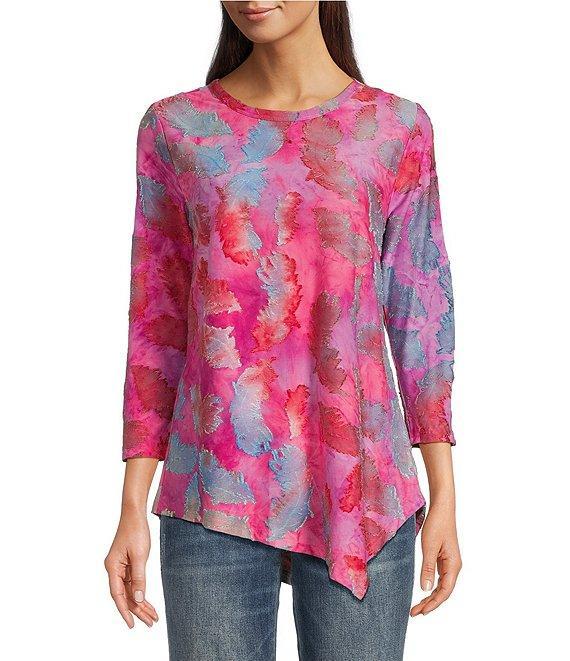 Calessa Burnout Crew Neck 3/4 Sleeve Tunic Product Image