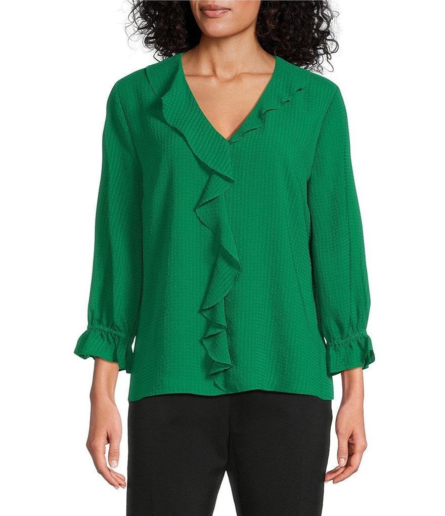 Investments Riley Woven Cascading Ruffle V-Neck 3/4 Sleeve Top Product Image