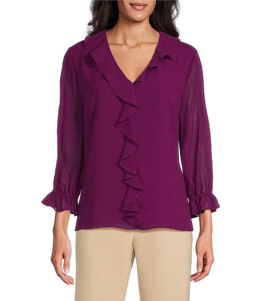 Investments Riley Woven Cascading Ruffle V-Neck 3/4 Sleeve Top Product Image