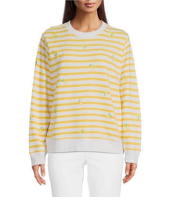 Lilly Pulitzer Ballad Stripe Lemon Fruit Print Embroidered Crew Neck Long Sleeve Sweatshirt Product Image