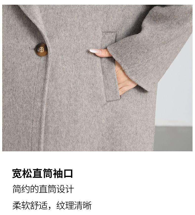 Notch Lapel Plain Double-Breasted Long Coat Product Image