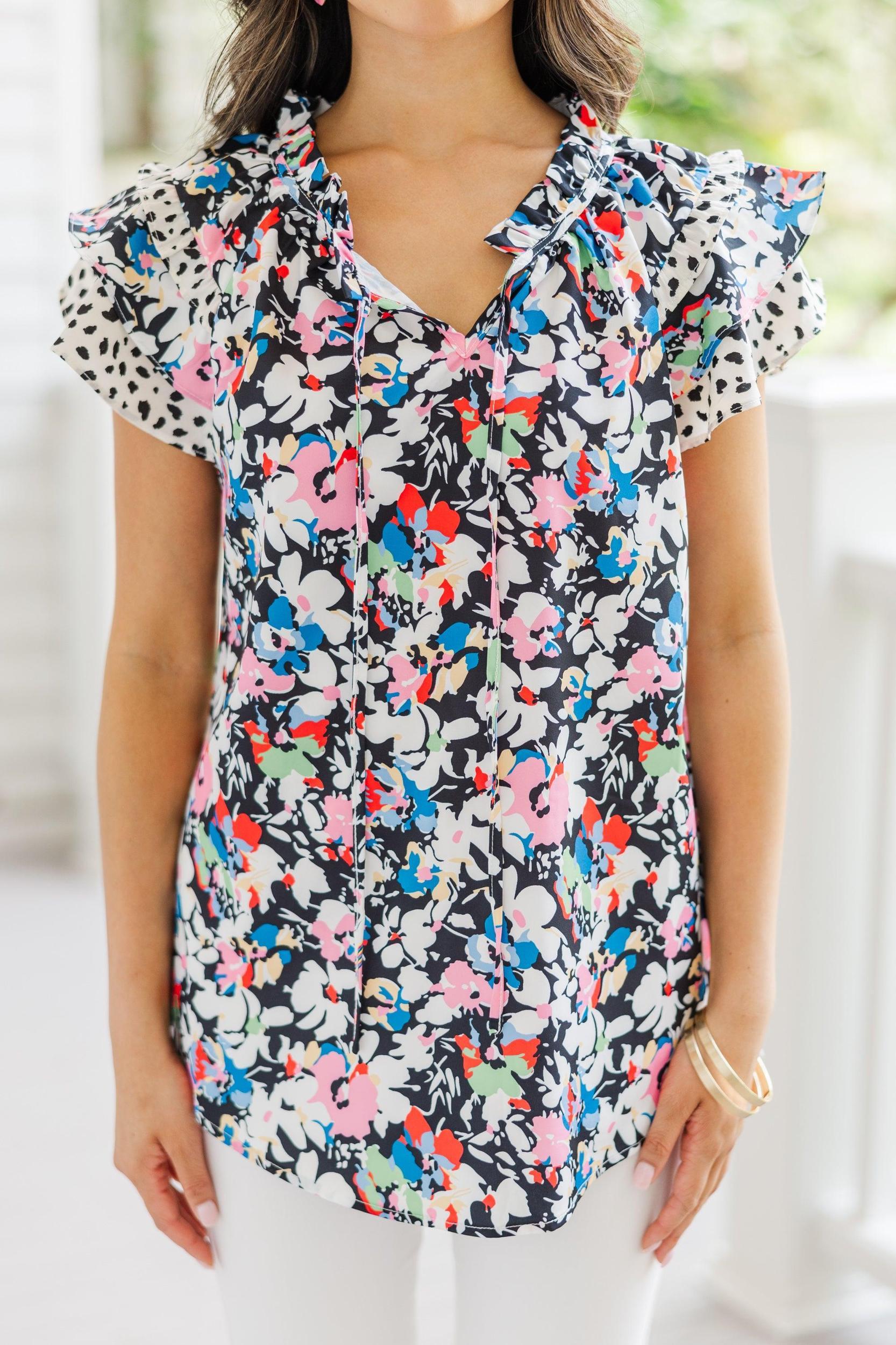 Can't Miss This Black Mixed Print Blouse Female Product Image
