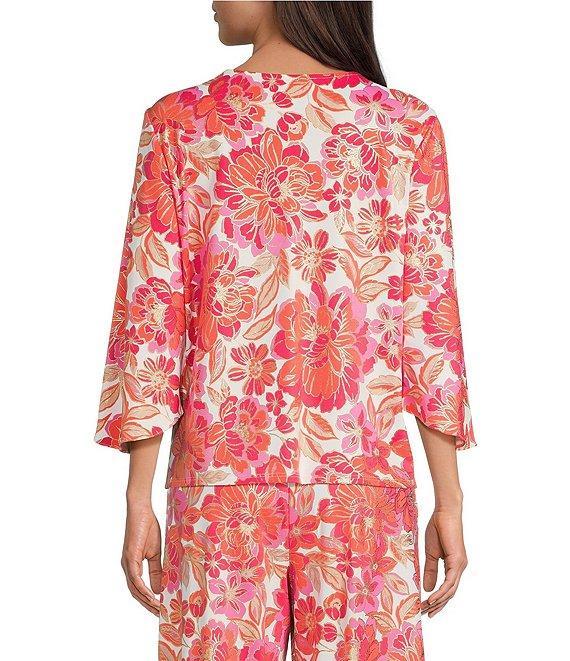 Jude Connally Daniella Coordinating Stretch Knit Peony Dream Print 3/4 Flutter Sleeve V-Neck Top Product Image